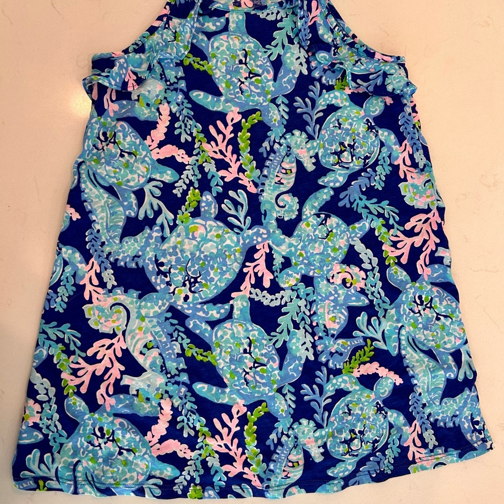 Lilly Pulitzer Girls Swing Dress in Corsica Blue Turtle Villa